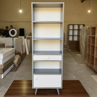 کتابخانه گالری چوب کرمی مدل B-101 با کشو و کمد دربدار