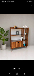 کتابخانه گالری چوب کرمی مدل B-LOFT با کمد دربدار و طبقات کاربردی